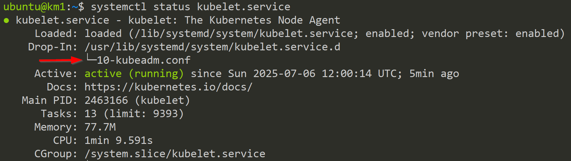 The status of the kubelet.service